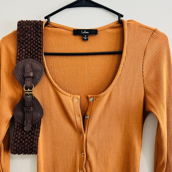 Go Beyond Basic Rust Brown Ribbed Snap Front Bodycon Mini Dress - Picture 5 of 8